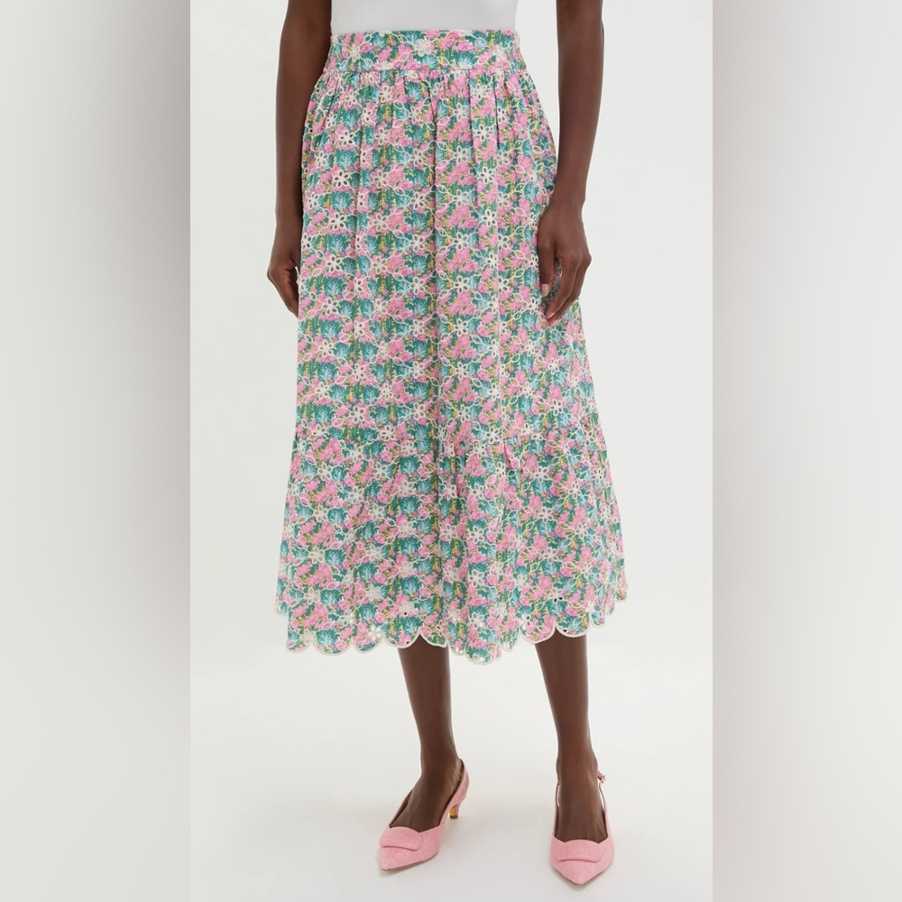 Hyacinth House - Floral Scalloped Eyelet Carter Midi Skirt *Brand New w/Tags*